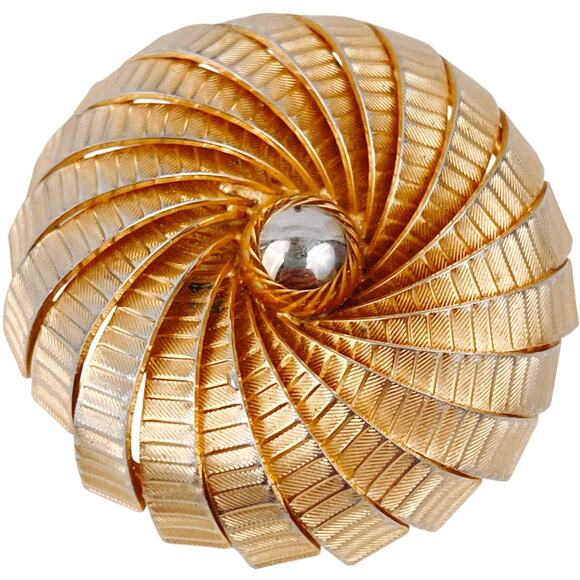 Vintage Mid Century Gold Tone Swirl Brooch Textured Layered Modernist Spiral Pin - Picture 1 of 16
